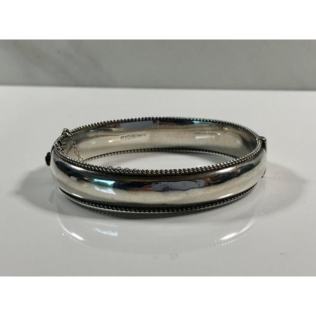 Metal English Sterling Silver Hinged Clasp Bangle Bracelet For Sale - Image 7 of 8