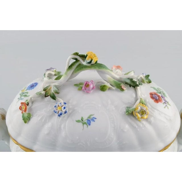 1920s Meissen Porcelain Lidded Tureen With Hand-Painted Flowers and Gold Edge For Sale - Image 5 of 7