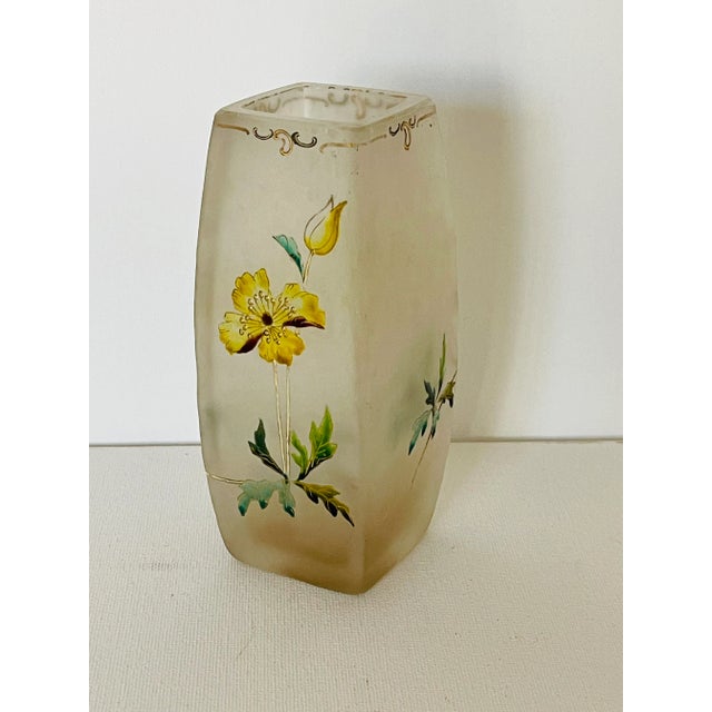 1900 - 1909 French Art Nouveau Enamel Glass Vase For Sale - Image 5 of 5