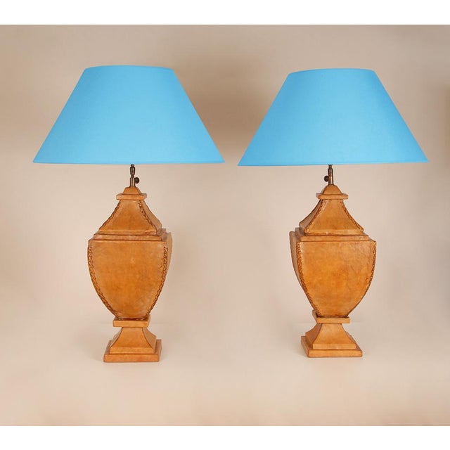 Traditional English Table Lamps Vintage Chesterfield Style Vase Lamps Leather - a Pair For Sale - Image 12 of 12