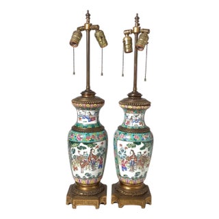 Stunning Early 19th Century Chinese Export Bronze Mounted Lamps - a Pair For Sale
