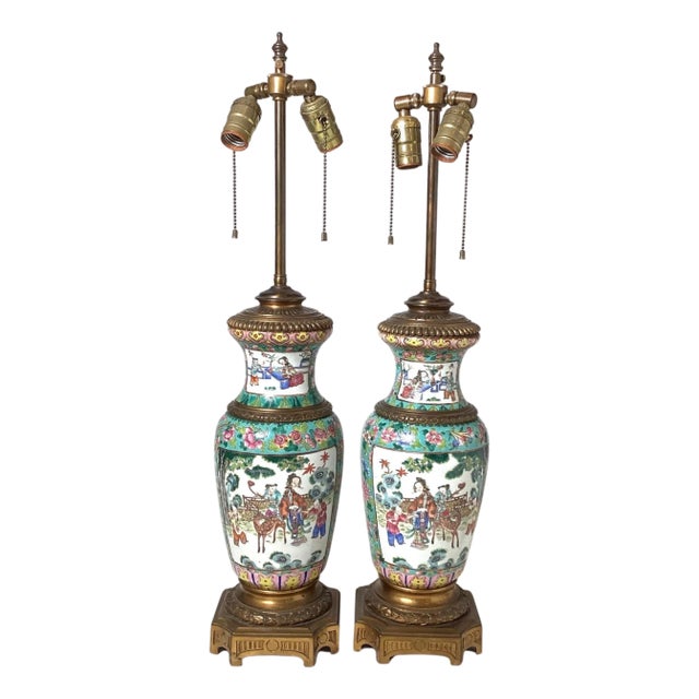 Stunning Early 19th Century Chinese Export Bronze Mounted Lamps - a Pair For Sale