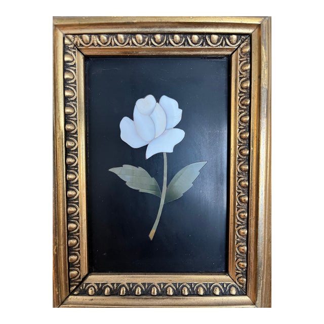 Vintage G. Ugolini Italian Pietra Dura Miniature Flower Botanical Gilt Frame For Sale