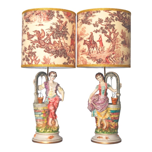 Porcelain Figural Lamps W/ Custom Shades"CapodimonteStyle" a Pair