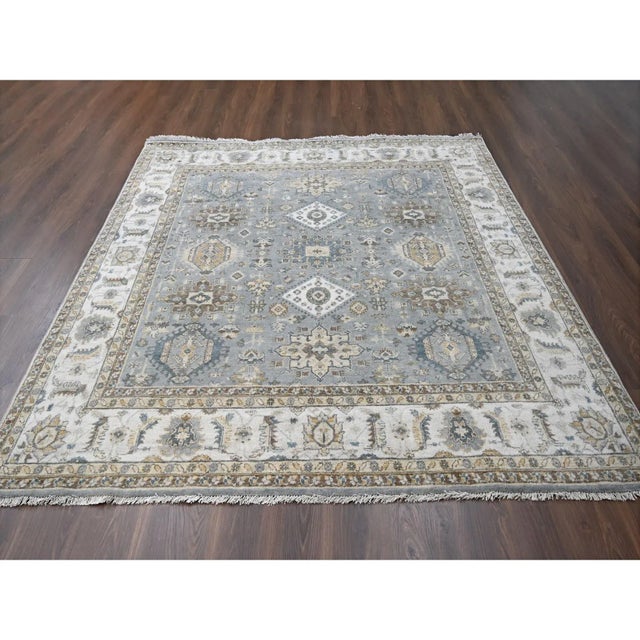 Gray 2010s Gray and Ivory, Karajeh Design With Geometric Medallion, Natural Wool, Square Oriental Rug For Sale - Image 8 of 12