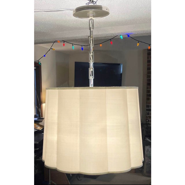 Mid-Century Modern Barbara Barry Simple Scallop Large Hanging Light With Pewter Hardware For Sale - Image 3 of 5