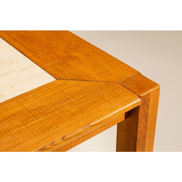 Oak Dining Table with Botticino Marble Inlay from Officina Rivadossi, Italy 1970s For Sale - Image 14 of 15