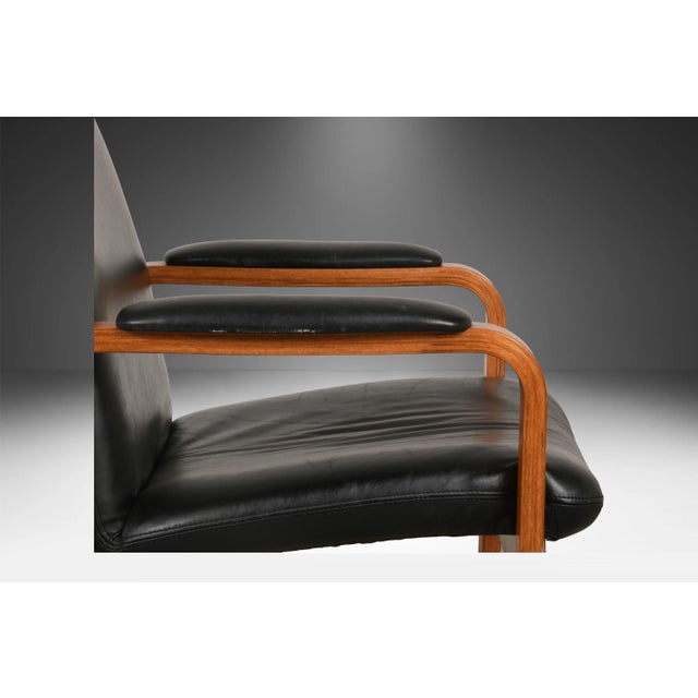 Wood Ekornes 1970s Teak Black Leather Scandinavian Lounge Chair For Sale - Image 7 of 12