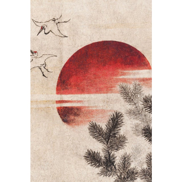 Japanese Birds and Sunset, Vintage Japanese Woodblock Print Reproduction, 36" × 24" For Sale - Image 3 of 5