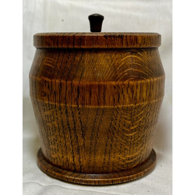 Antique Ceramic Lined Oak Wood Tea Jar/Caddy From England - Circa 1900 Measures 5 1/4" W X 5 1/4" D X 6" Tall With Knob...