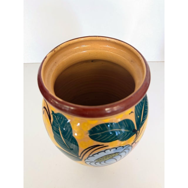 1930s Art Deco Yellow Glazed Earthenware Vase with Floral Motifs, Italy, 1930s For Sale - Image 5 of 10