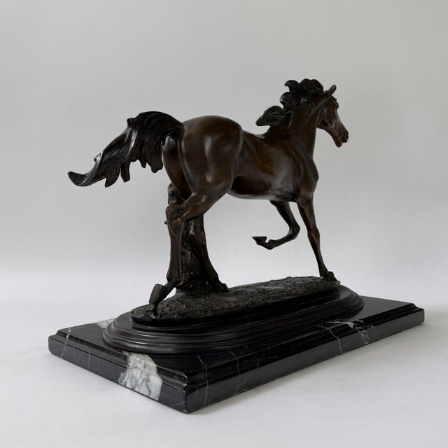 Bronze Galloping Horse Sculpture on Marble Base – Classical Equestrian, 14” L For Sale - Image 9 of 12