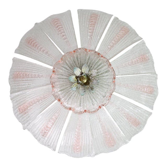 1980s Milan, Pink Sunflower Murano Glass Ceiling Light or Chandelier For Sale