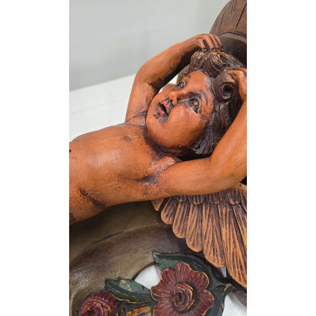 Vintage Italian Carved Wood Cherub Wall Sconces a Pair For Sale - Image 4 of 12