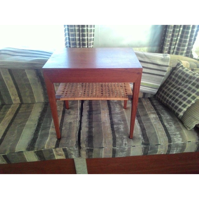 1960s Danish Rosewood Side Table With Rattan Shelf - Set of 2 For Sale - Image 12 of 13