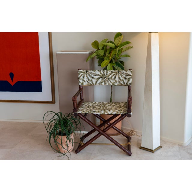 A classic 1970s Director’s X-Chair designed by Leonard Linden, John McGuire, and Elinor McGuire for McGuire Furniture...