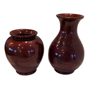Pair of Frederick Cooper Oxblood Glazed Wood Turned Vases Mid Century Modern