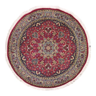 Art Nouveau 1990's Kashan Pak-Persian Pink/Gray Wool Round Rug- 6'1'' X 6'2'' For Sale