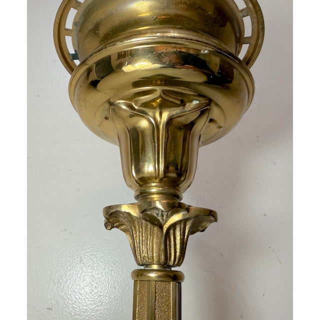 Metal Antique Ornate Henry Hooper & Co. Electrified Brass Marble Astral Oil Table Lamp For Sale - Image 7 of 10