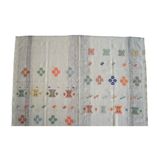 Textile Exceptional Vintage 1950s Turkish Rug Kilim With Jajim Embroidered Handmade Kilim 5'10" X 6'9" For Sale - Image 7 of 11