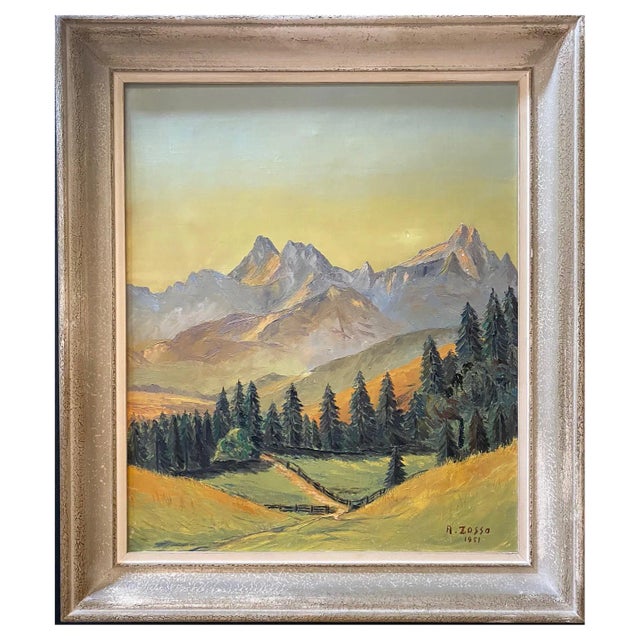 A. Zosso, Swiss Mountains, Oil on Canvas, 1951 For Sale