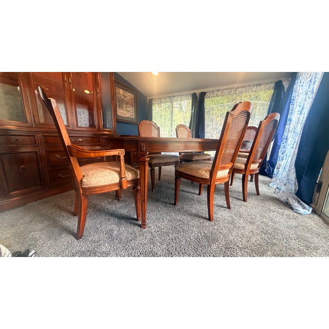 1970s 9 Piece Dining Set- Vintage White Furniture Co. French Provincial Dining Table-6 Cane Chairs With Custom Felt Pads (Incl. 2 Leafs & Felt Pads) For Sale - Image 5 of 12