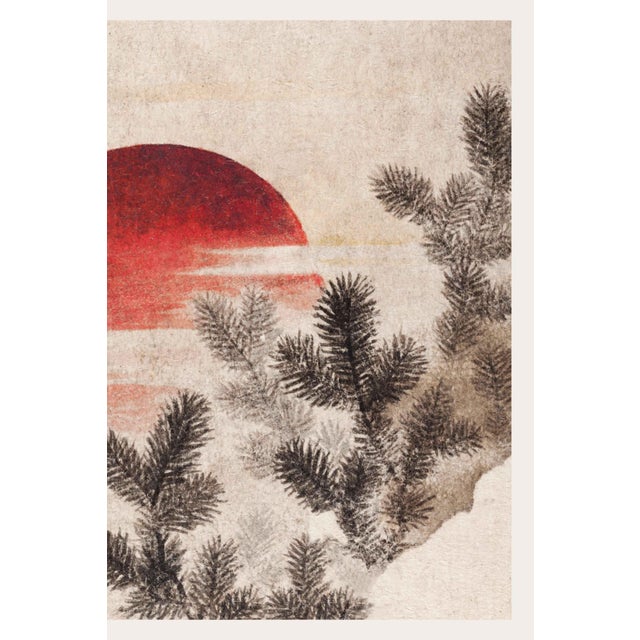 Contemporary Birds and Sunset, Vintage Japanese Woodblock Print Reproduction, 24" X 16" For Sale - Image 3 of 6