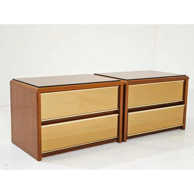 Vintage Bedside Tables in Wood and Bronzed Mirrored Glass, 1970s, Set of 2 For Sale - Image 17 of 18