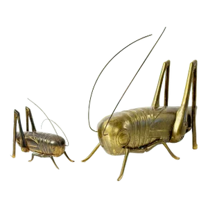 Pair of Mid Century Brass Lucky Mantle Crickets.