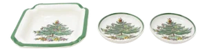 Vintage Spode Christmas Tree Small Earthenware Dishes and Ashtray Made in England - 3 Pieces
