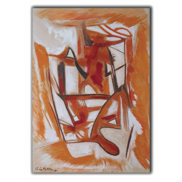 Giorgio Lo Fermo, Orange Abstract Composition, Original Oil on Canvas, 2021 For Sale - Image 4 of 5
