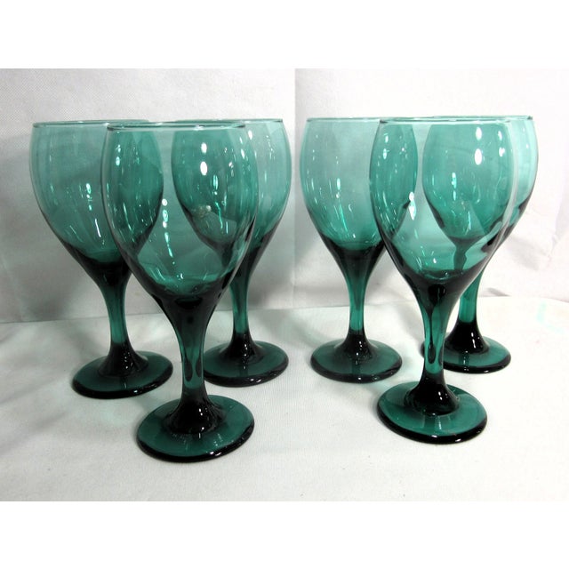 Glass Vintage Libbey Glass Set of 6 Juniper Green Stemmed Glasses For Sale - Image 7 of 11