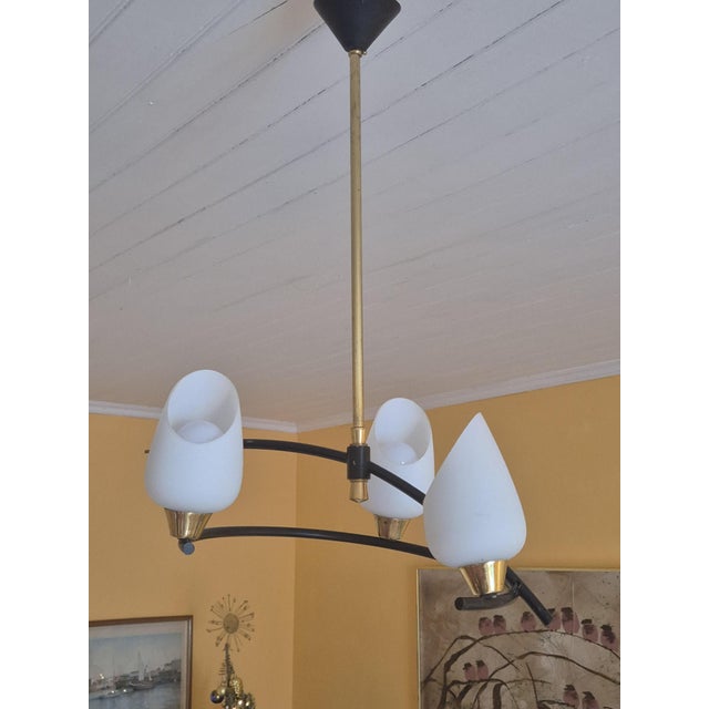 Mid-Century French 3-Light Chandelier attributed to Maison Arlus, 1950s For Sale - Image 4 of 8
