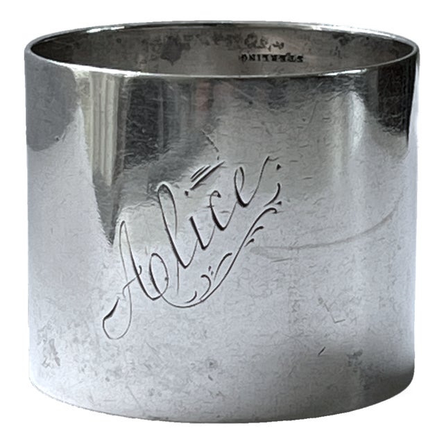 Antique American Sterling Silver Napkin Ring – Hand-Engraved “Alice” 37 Grams | English Estate / Ralph Lauren Style For Sale