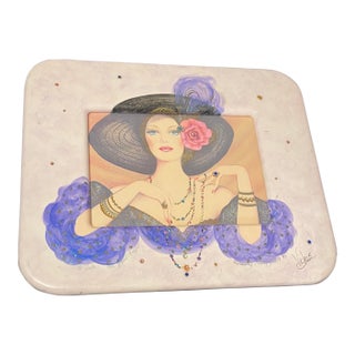 1990s 3D Mixed Media Embellished Print & Frame W Beads Sparkle Signed Mary Vickers For Sale