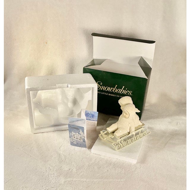 Department 56 Snowbabies "Two Little Babies on the Go!" Figurine 1997-2001 Original Box & Packing For Sale - Image 10 of 12