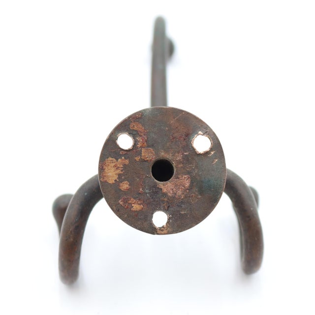Vintage Dark Brass Triple Arm Coat & Hat Wall Hook For Sale - Image 4 of 4