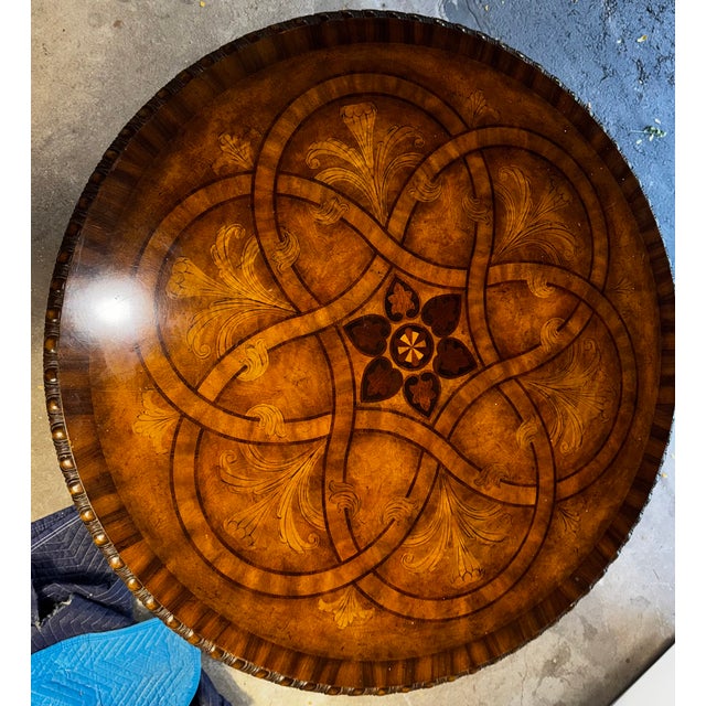 Maitland - Smith Maitland-Smith Model 3030-586 Marquetry Inlaid Mahogany Pedestal Center Table For Sale - Image 4 of 4