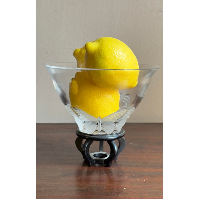 1980s Vintage Postmodern Crystal Butterfly Bowl on Stand, Signed Kai Yin Lo 1989 For Sale - Image 5 of 8