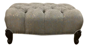 Tufted Ottoman Custom Made by De Angelis Ltd New York in Fortuny Fabric
