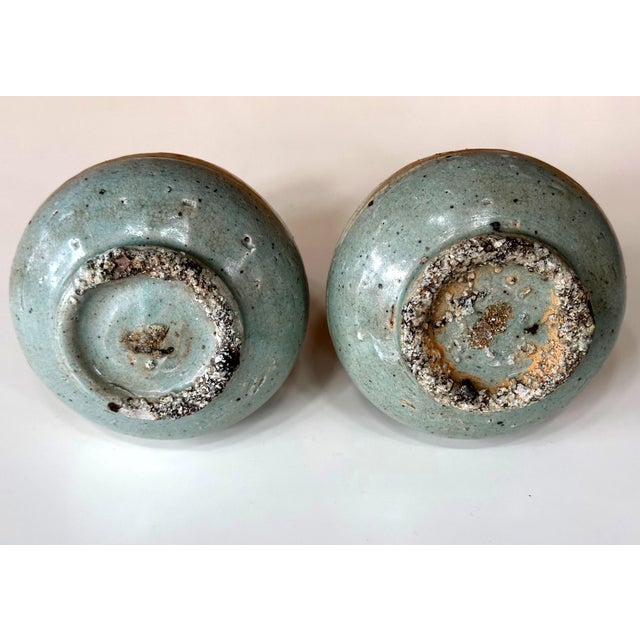 Ceramic Pair of Small Korean Celadon Inlay Vases Goryeo Dynasty For Sale - Image 7 of 12