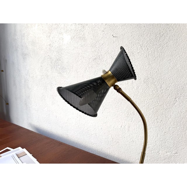 Diabolo Desk Lamp in Perforated Sheet Metal and Brass by Matégot, 1950s For Sale - Image 4 of 16
