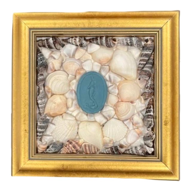 Sea Goddess Intaglio Framed in Seashells and Gold Wood For Sale