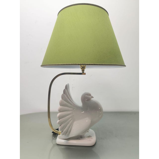 Pigeon-Shaped Porcelain Lamp with Fabric Lampshade, 1970s For Sale - Image 6 of 18