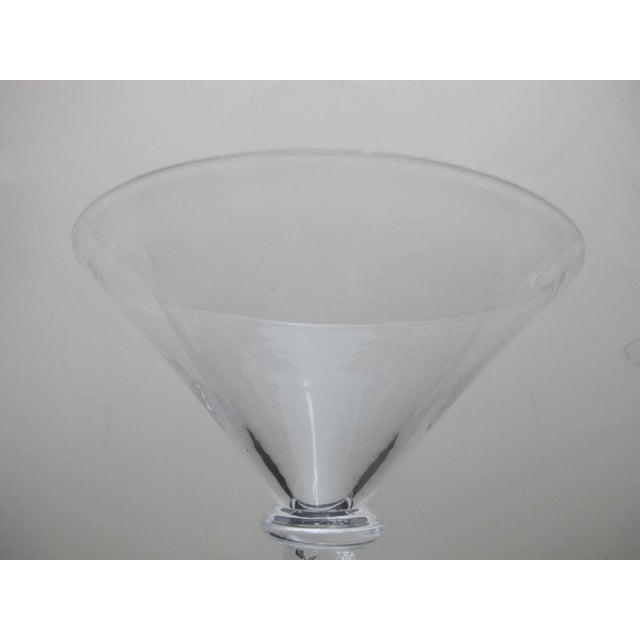 Simon Pearce large martini glass set of 3 in Stratton design with air twist stem. Hand blown clear glass. Each measures 6...