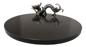 Serving Tray in Black Marble With Nickel Plated Dragon Decoration