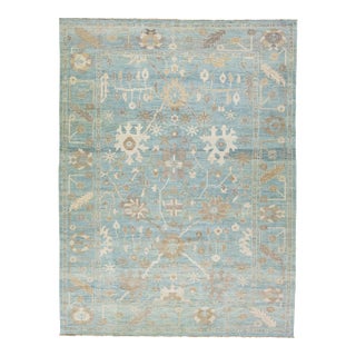 Mid 20th Century Modern Persian Sultanabad Blue Handmade Floral Wool Rug For Sale