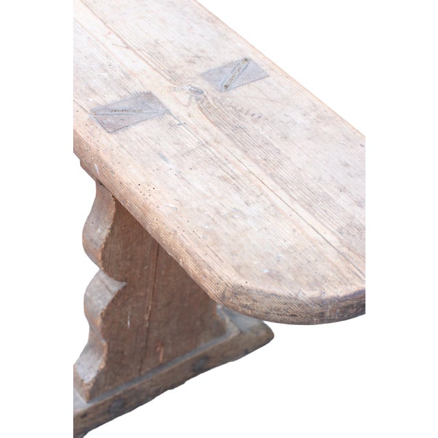 Long French Wabi-Sabi Pine Bench with Sculptural Trestle Supports, 1900 For Sale - Image 11 of 12