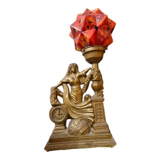 1920s Art Nouveau Lamp With Clock For Sale