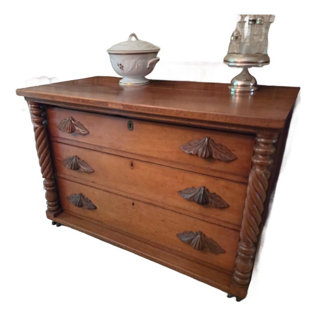 Mid 1800's Cherry Sideboard / Dining Buffet With Hand Carved Pulls (Empire Transition Period) For Sale